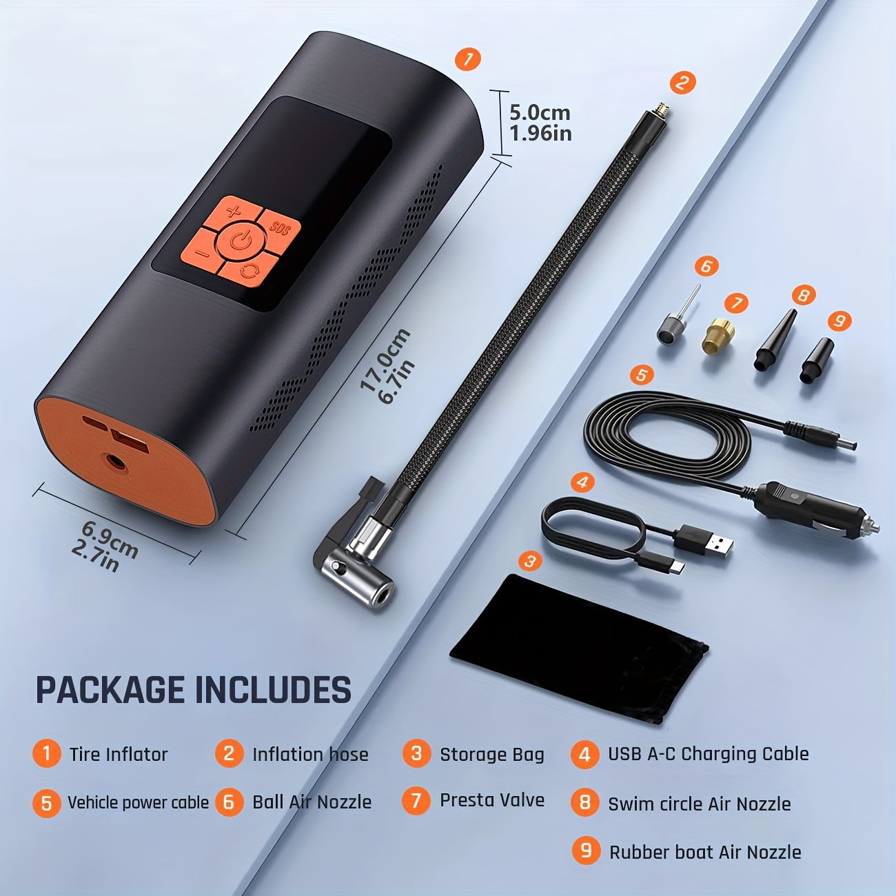 Портативный 6000мАч перезаряжаемый мини-компрессор для накачки шин для автомобиля и велосипеда