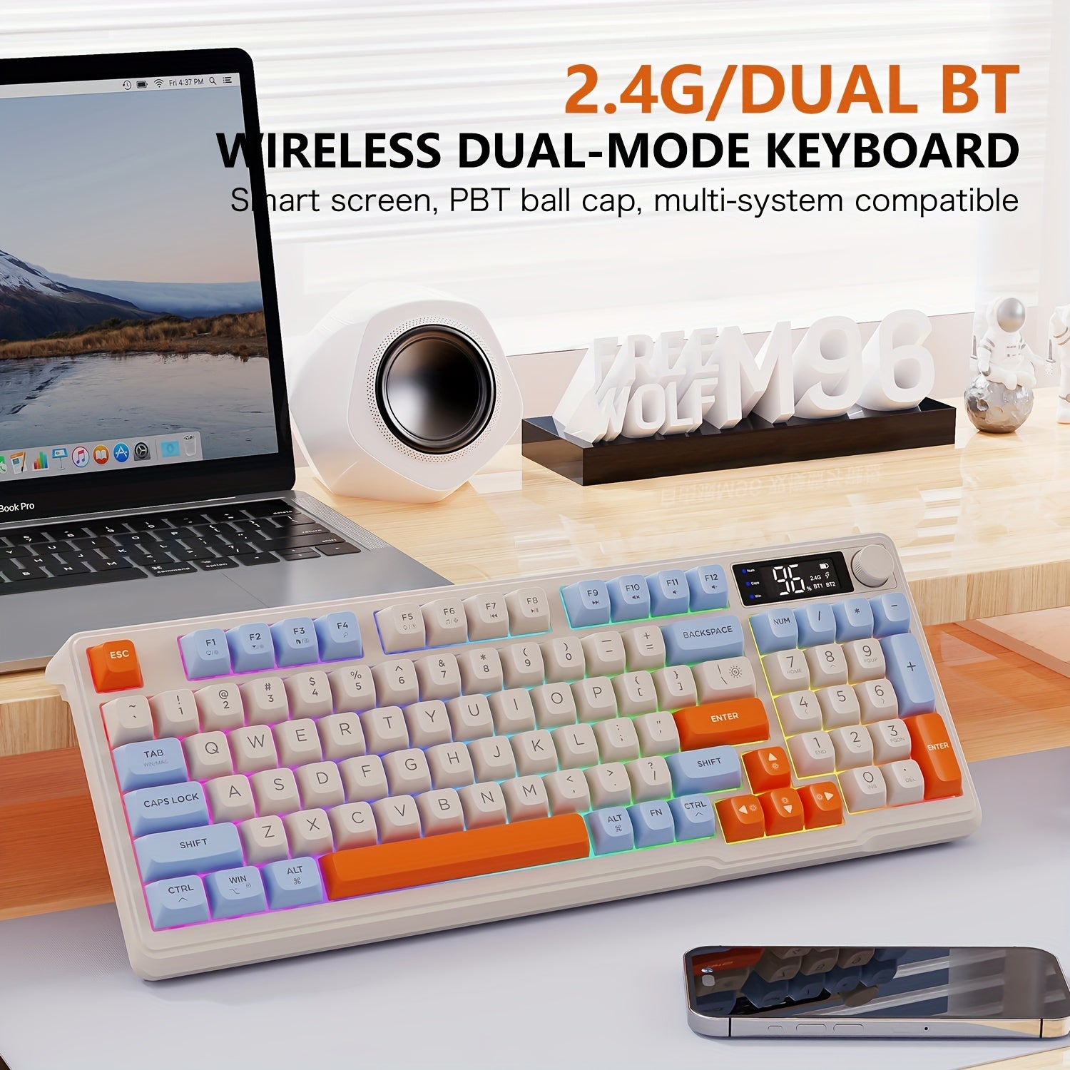 Wireless Gaming Keyboard 2.4GHz Bluetooth RGB Backlit Mechanical Feel Compact TKL Rechargeable