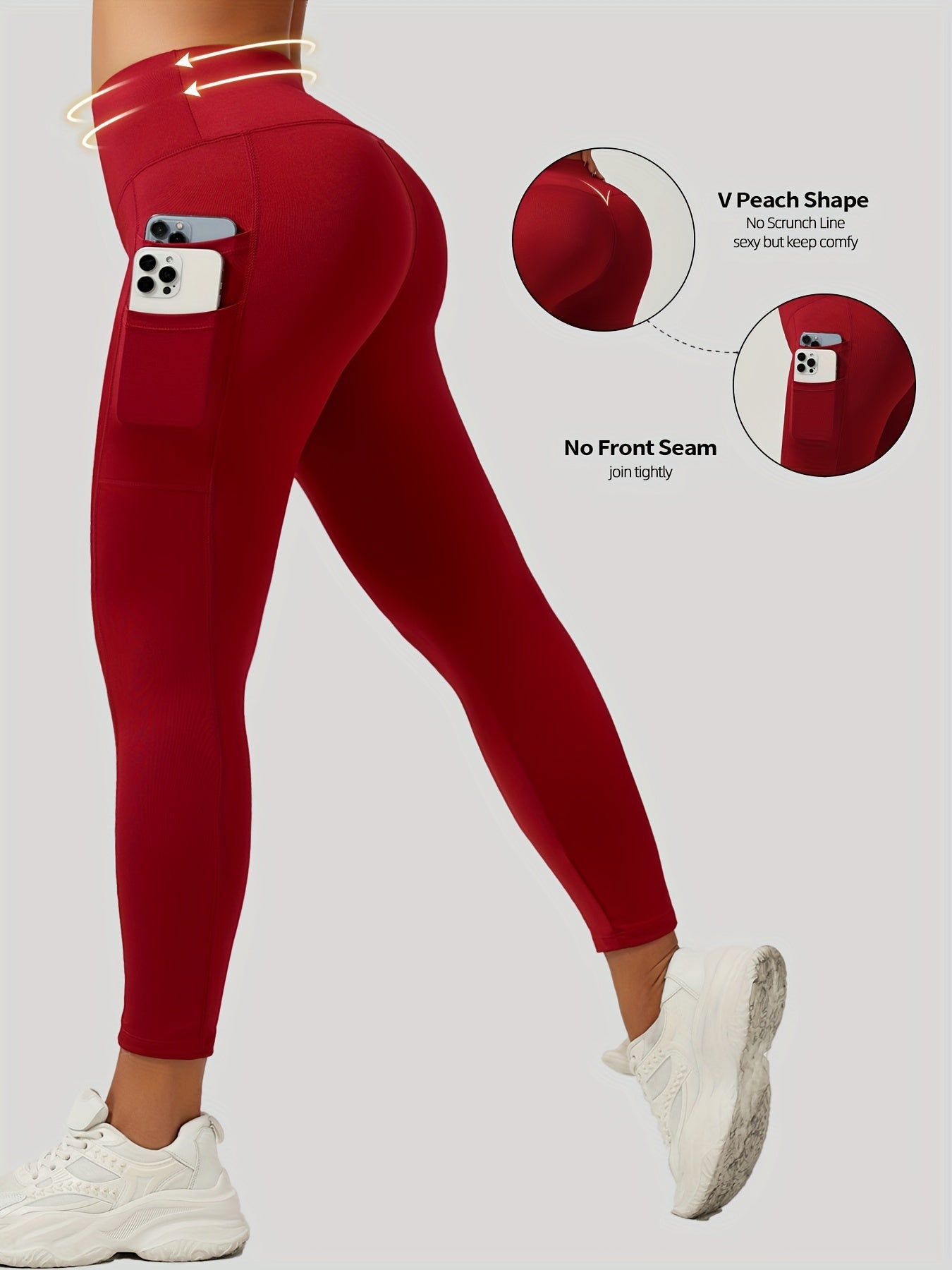Women's High-Waisted Yoga Leggings 7/8 Length V-Shaped Pockets Workout Pants