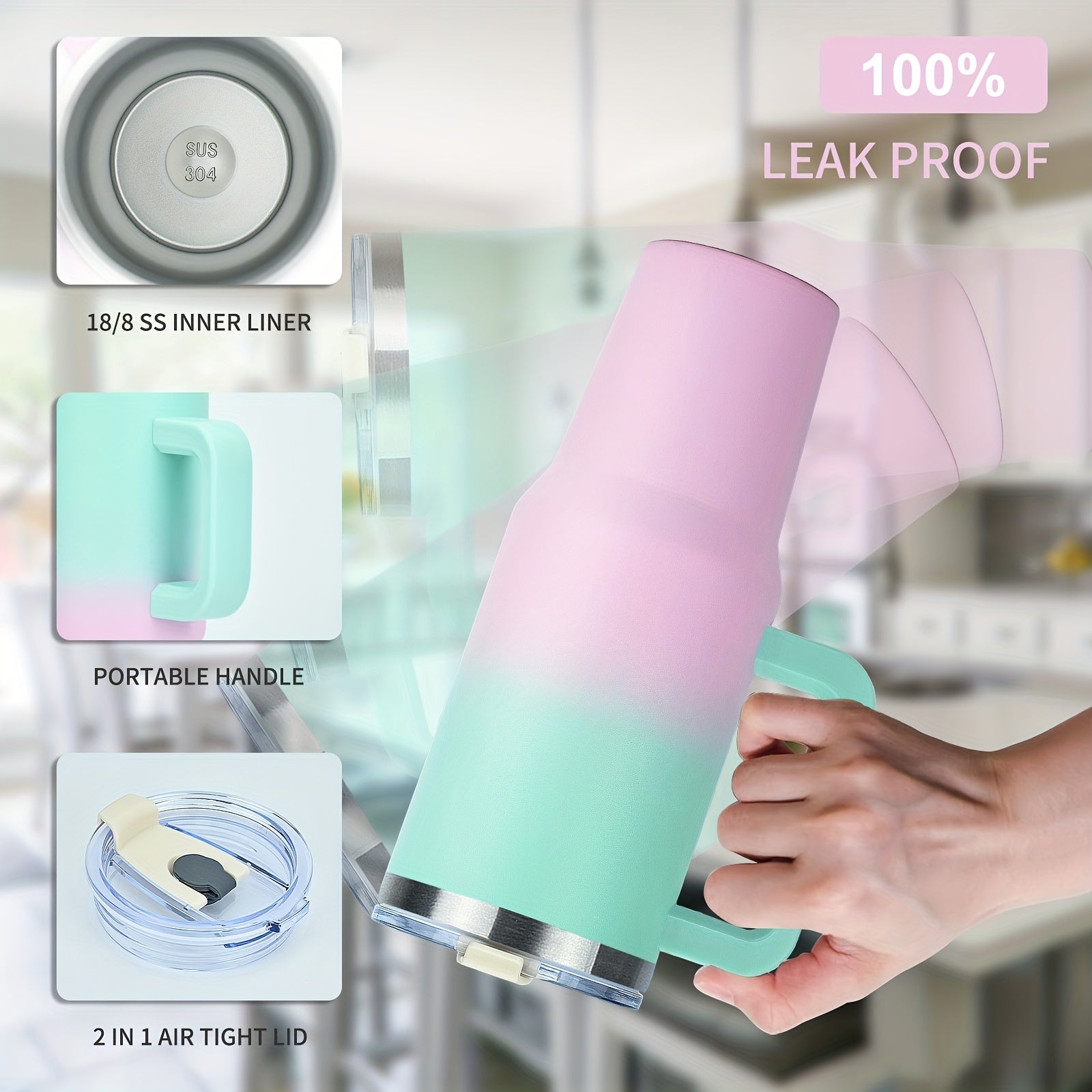 40 Oz Insulated Stainless Steel Water Bottle with Handle Leak-Proof Lid and Straw for Travel and Gifts