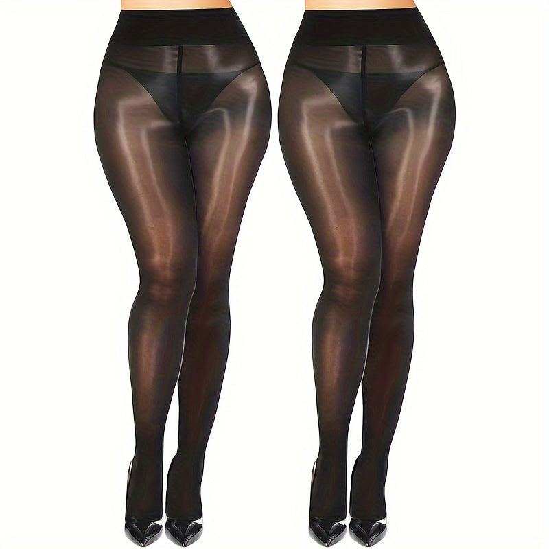 Women Shimmer Tights with Shiny Oil Finish High-Waisted Shaping 2 Pairs