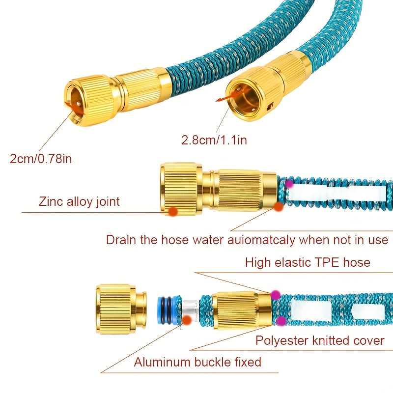 Расширяемый резиновый садовый шланг для полива и мойки автомобиля с универсальными соединителями