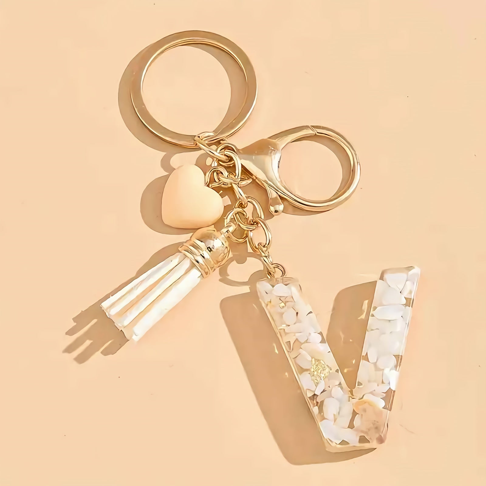 Women's Resin Initial Keychain Heart-Shaped Tassel Charm for Backpacks