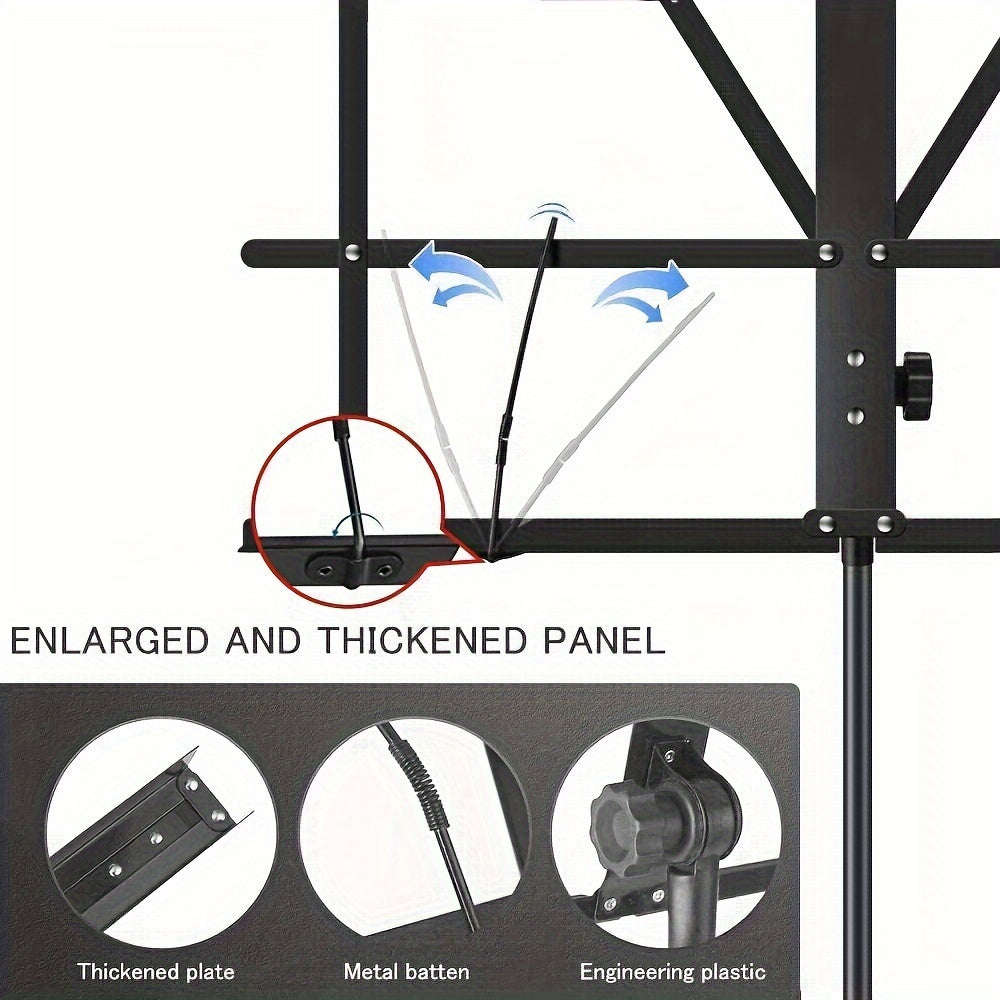 Black Portable Folding Music Stand with Adjustable Height for Instruments