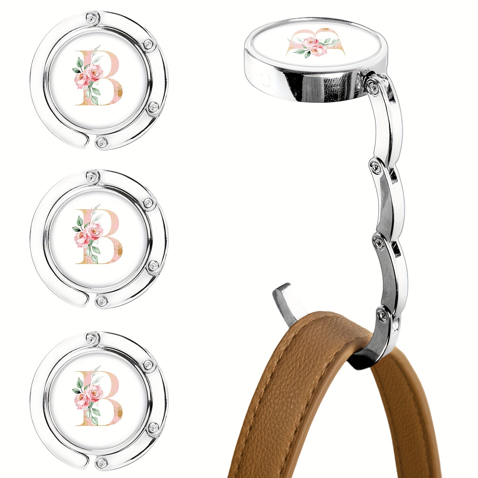 Набор из 3-х складных крючков для кошельков с цветочным дизайном букв, изготовленных из металла для подвешивания сумок на столах. Стильная подставка для сумок и органайзер для стола для женщин.