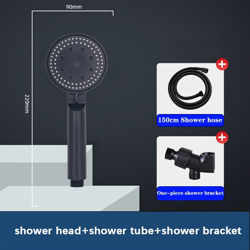 Black Handheld Shower Head with 5 Spray Modes, Flexible Hose and Wall Bracket