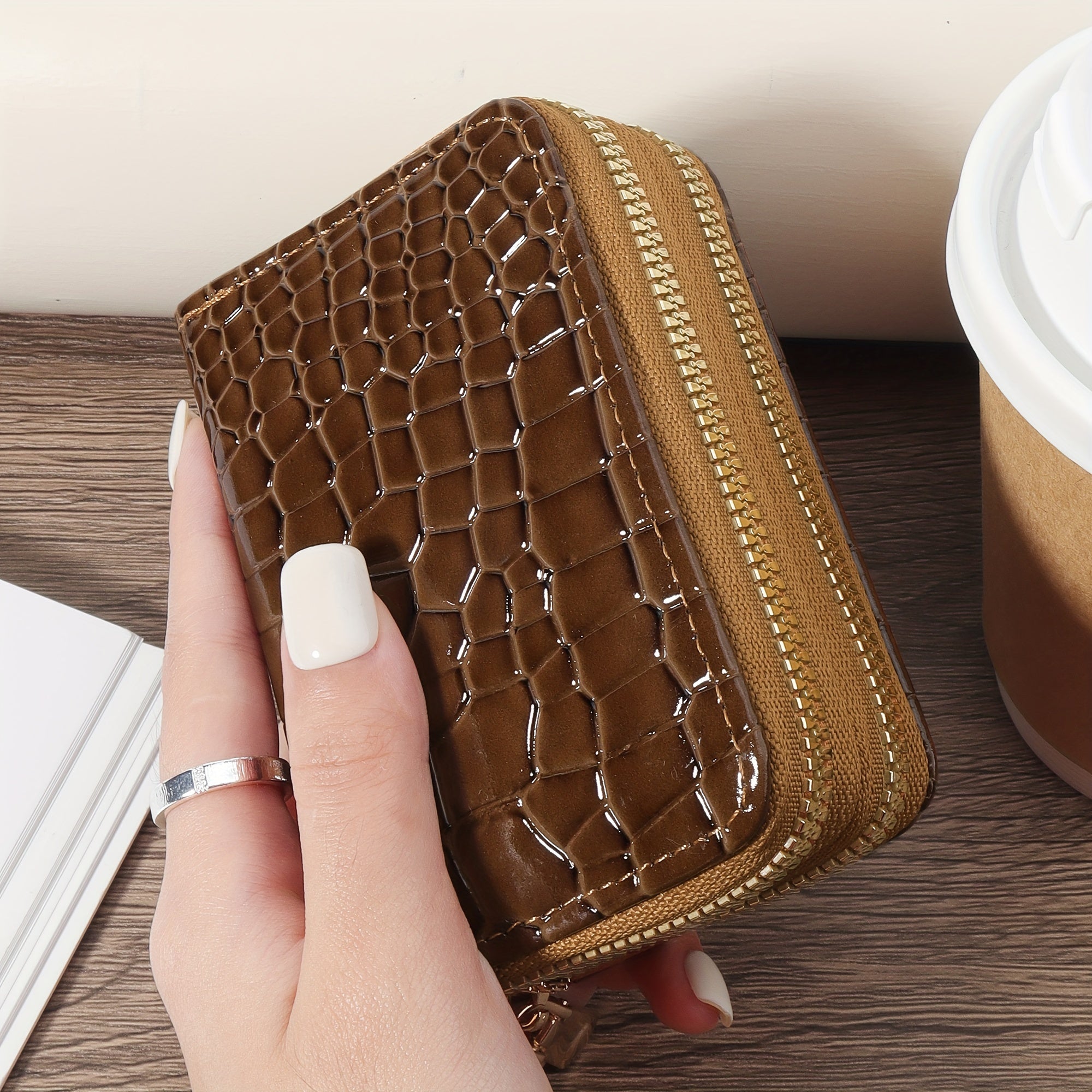 Large Capacity Faux Leather Zipper Wallet for Men and Women