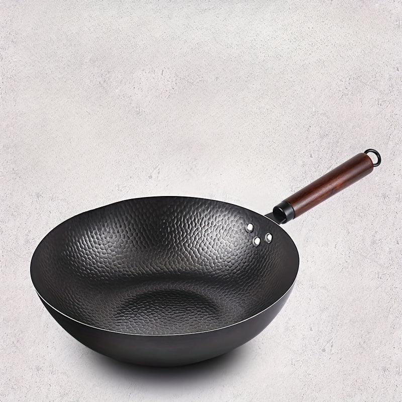 Cast Iron Wok 32cm Flat Bottom Suitable for Gas Electric Induction Stoves