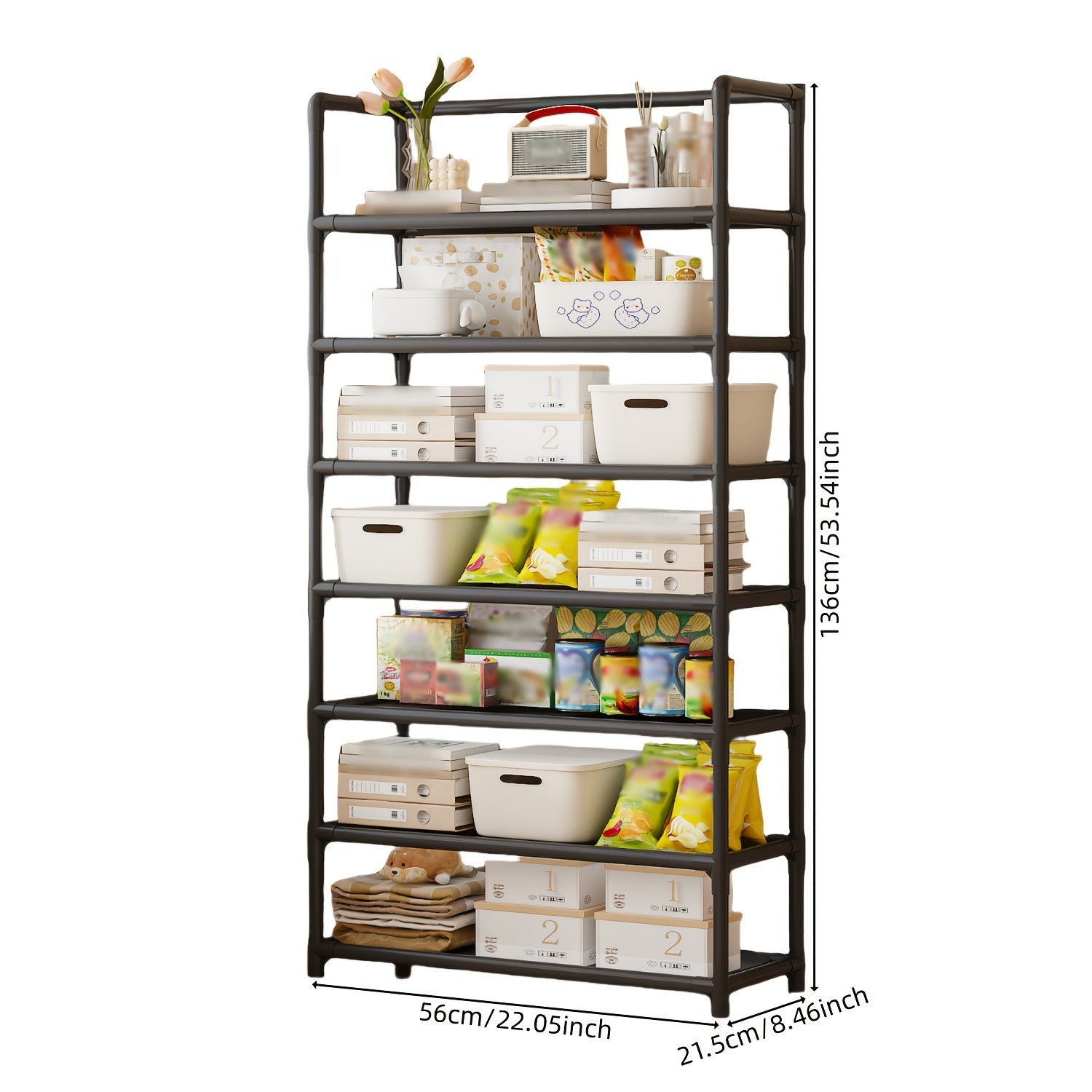 7-Tier Metal and Plastic Storage Organizer Rack for Kitchen Bedroom Living Room