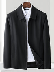 Мужская однотонная полиэстеровая куртка классического кроя с длинными рукавами, лацканами, молнией, повседневная, для всех сезонов