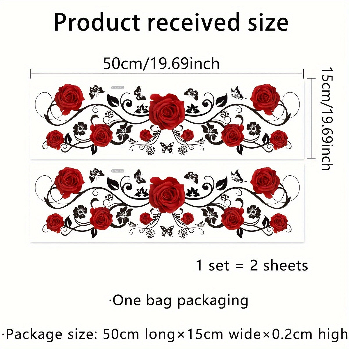 Juego de dos pegatinas de pared de mariposas con enredadera de rosas rojas para baño 50x15cm para decoración del hogar