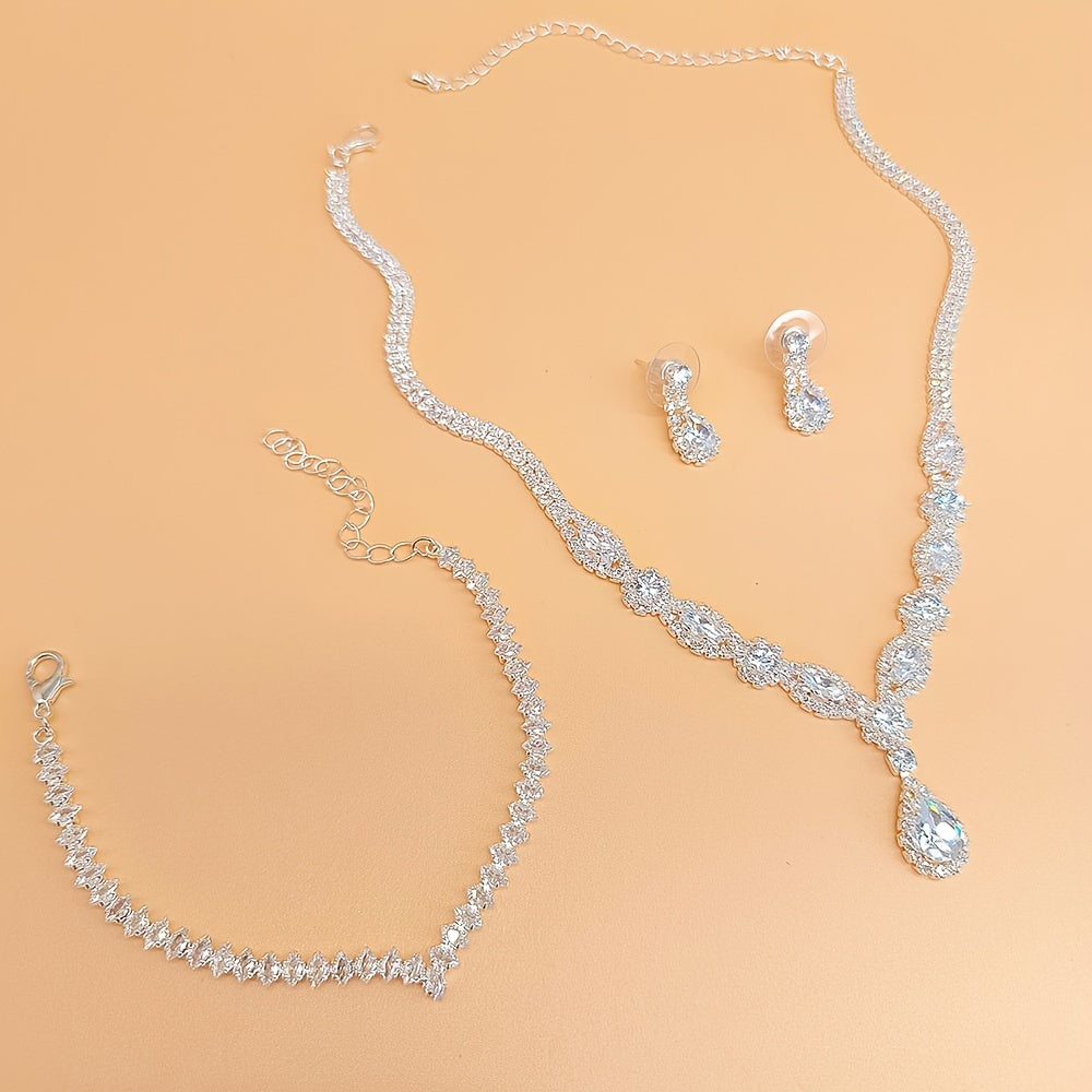 Conjunto de joyería nupcial con pendientes, collar y pulsera de zirconia de origen europeo y americano para boda