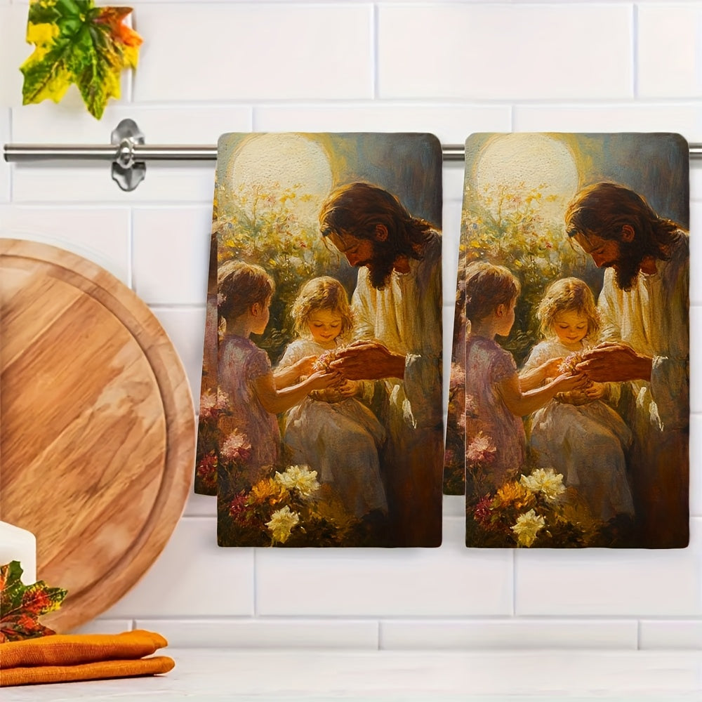 Two Pieces Kitchen Towels Ultra Soft Absorbent Garden Scene 40x60cm