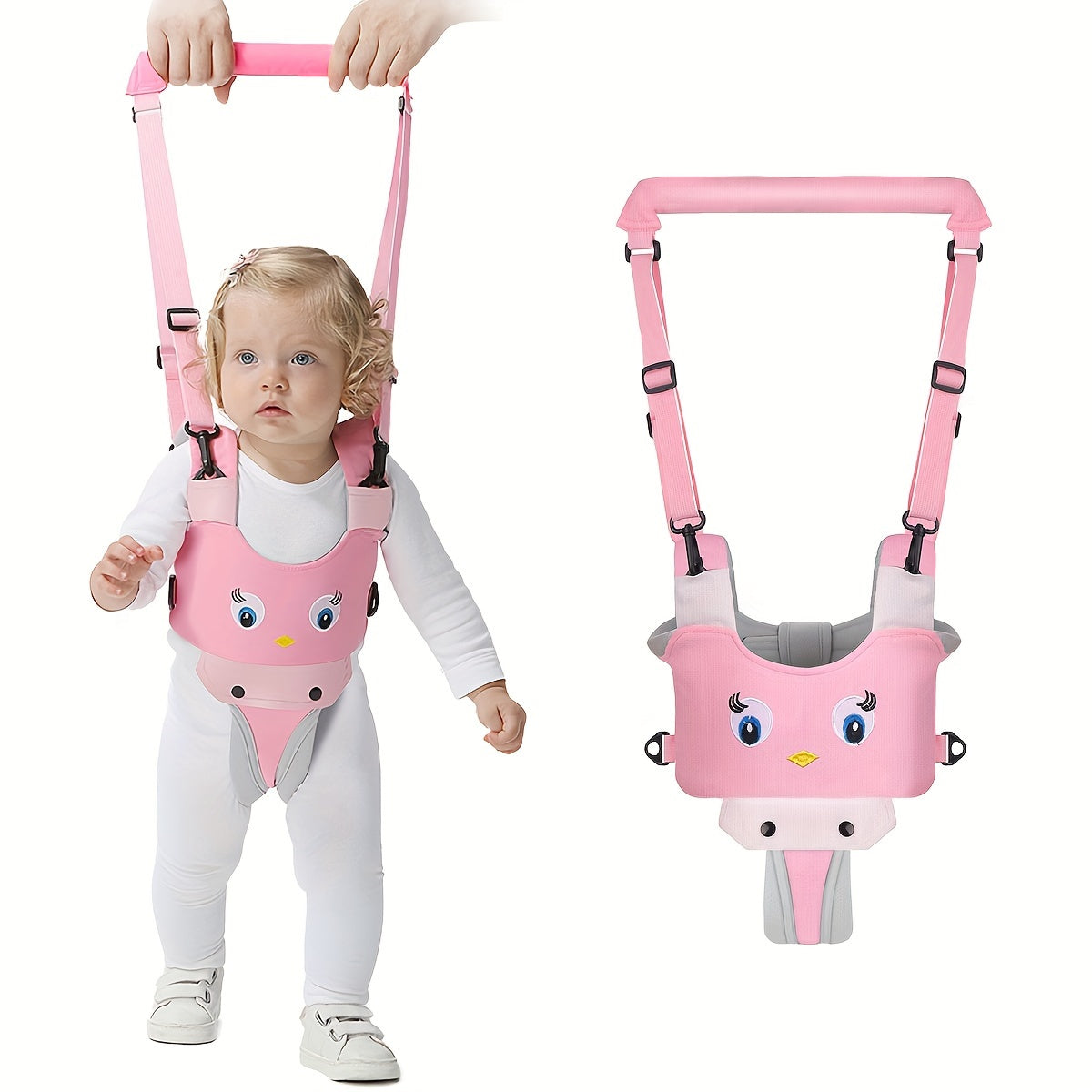 Adjustable Baby Walker Harness with Cartoon Embroidery Breathable Learning Aid for Infants and Toddlers 0-3 Years