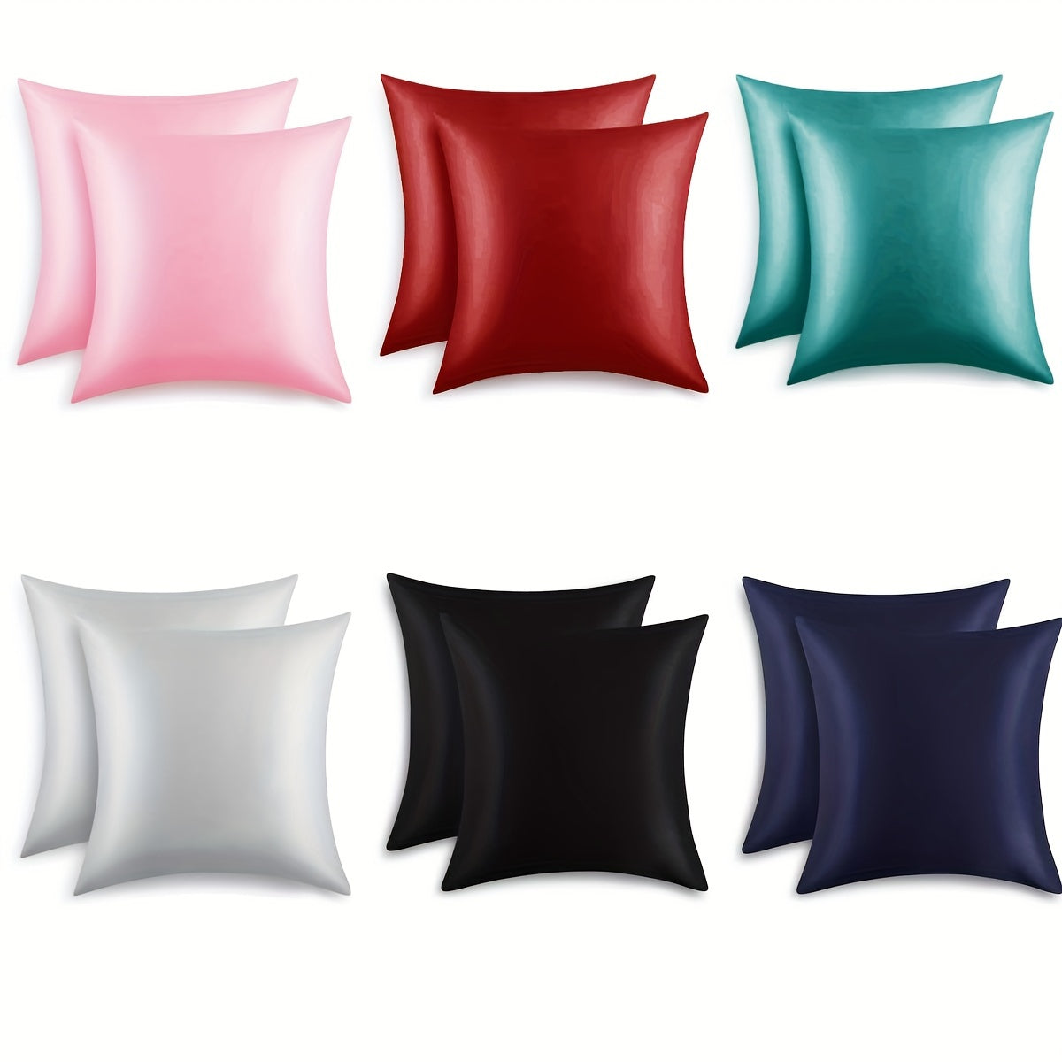 Luxurious Satin Pillowcases Solid Color Zipper Closure Skin-Friendly Hair-Protective