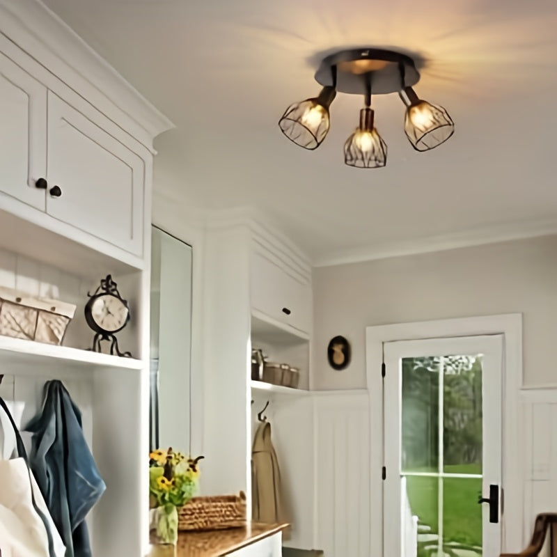 Black Metal Ceiling Light Fixture with Rotating Geometric Shades for Kitchen Dining Porch Hallway