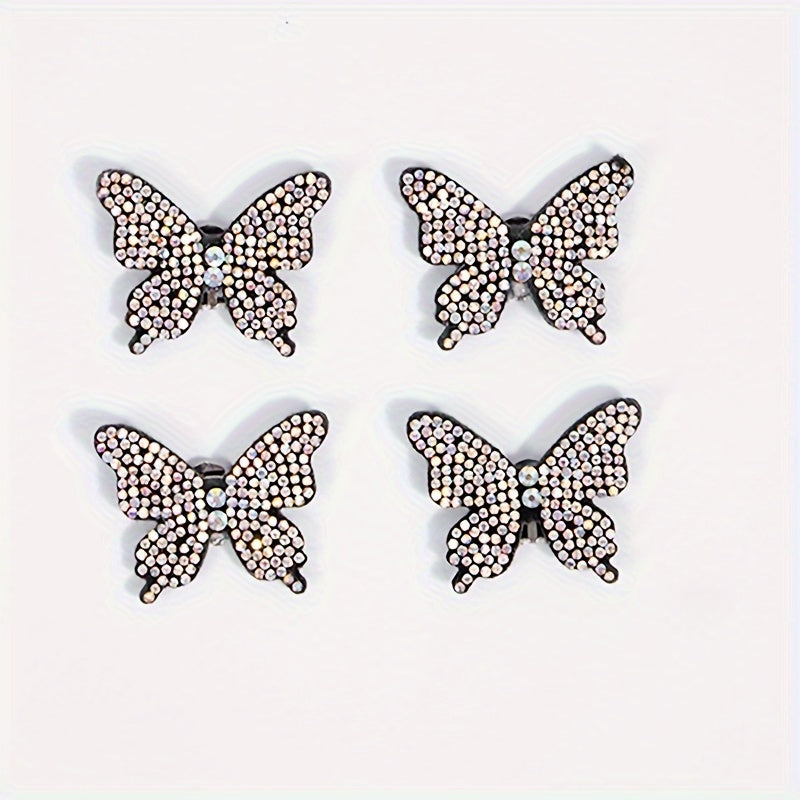 4 dona kelebek rhinestone poyabzal charm'lari, olib tashlanadigan hasharot dekoratsiyasi, poyabzal va aksessuarlar uchun