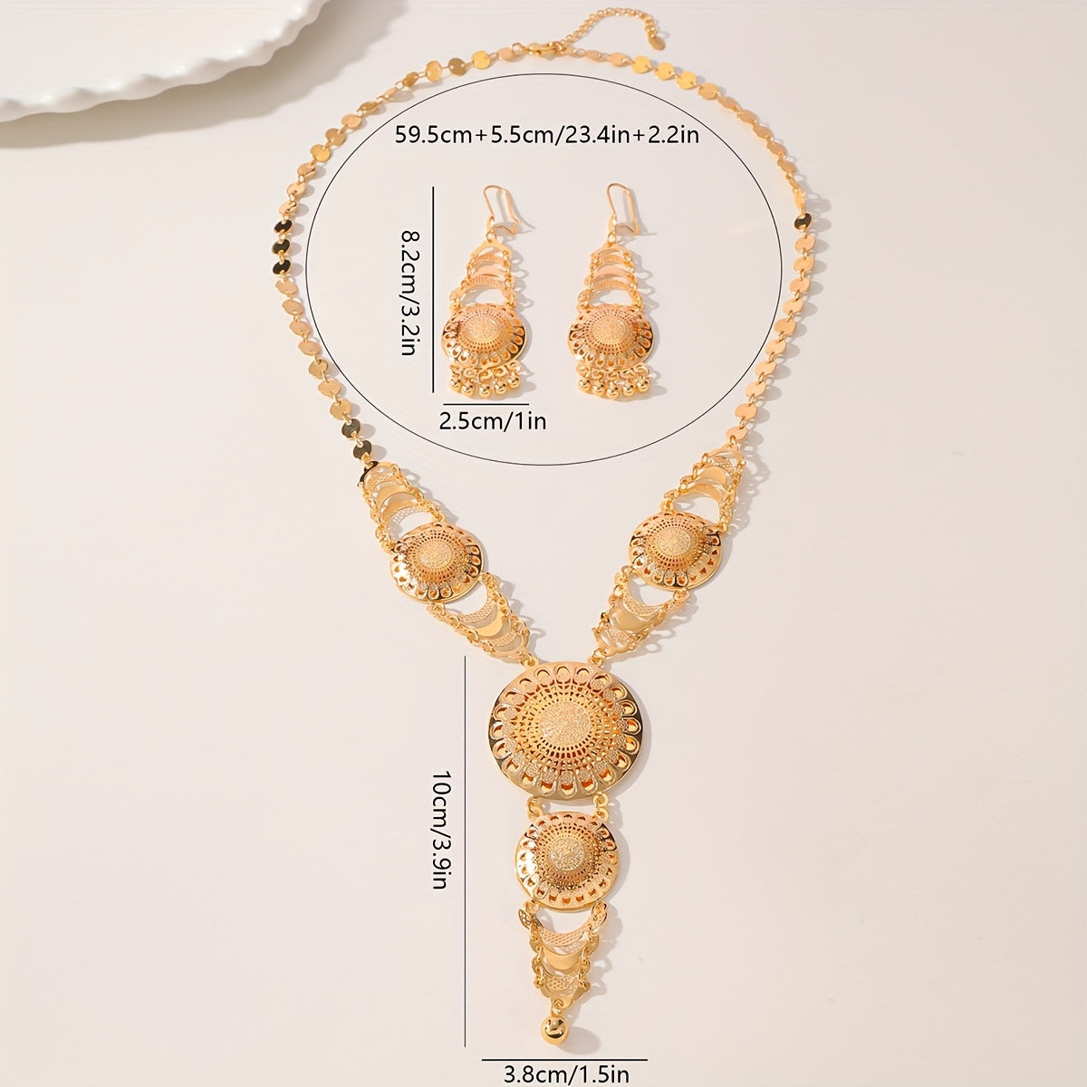 Copper Gold Plated Ramadan Inspired Necklace and Earrings Set with Sunflower Design