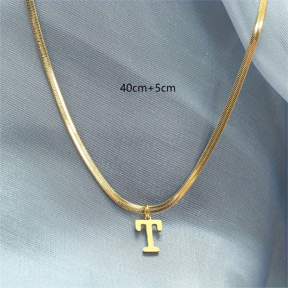 Women’s 18K Gold Plated Stainless Steel Alphabet Letter Pendant Necklace for Daily Wear