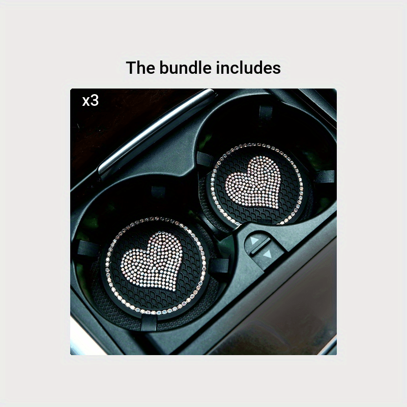2 Pack Bling Rhinestone Car Cup Holder Coasters Silicone Inserts Universal Fit