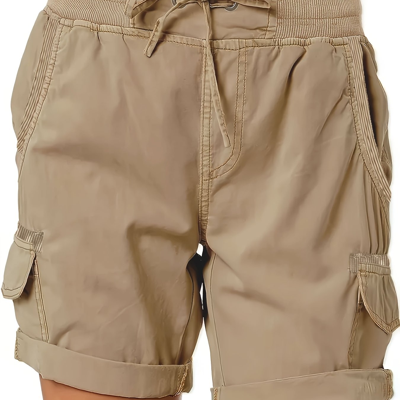 Шорты женские больших размеров оливкового цвета с кроем-карго, шнурком на поясе и боковыми разрезами