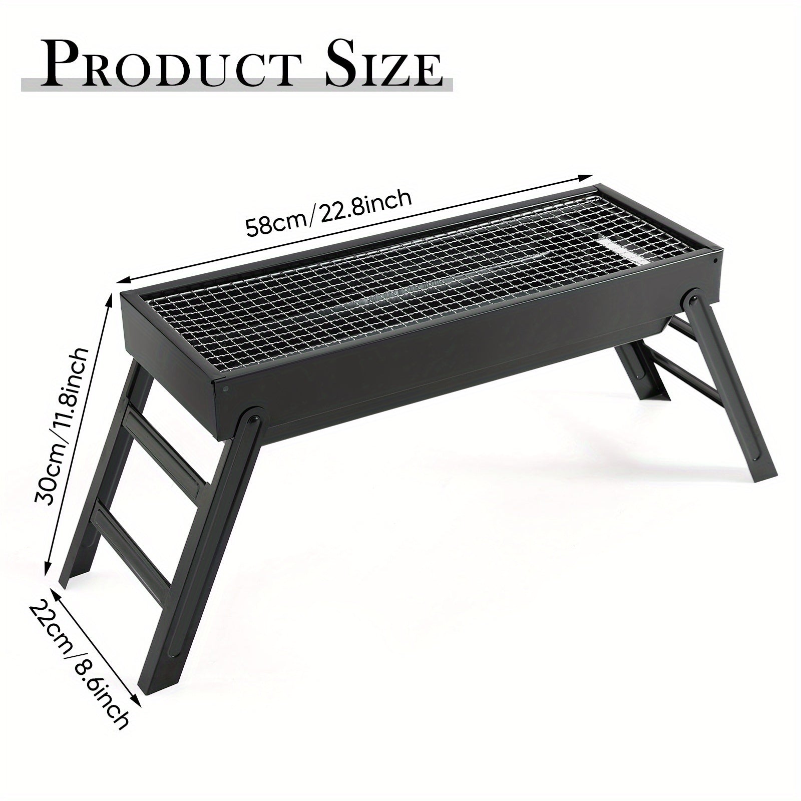 Portable stainless steel foldable charcoal grill with adjustable racks for outdoor cooking camping picnics backyard BBQs kebabs burgers