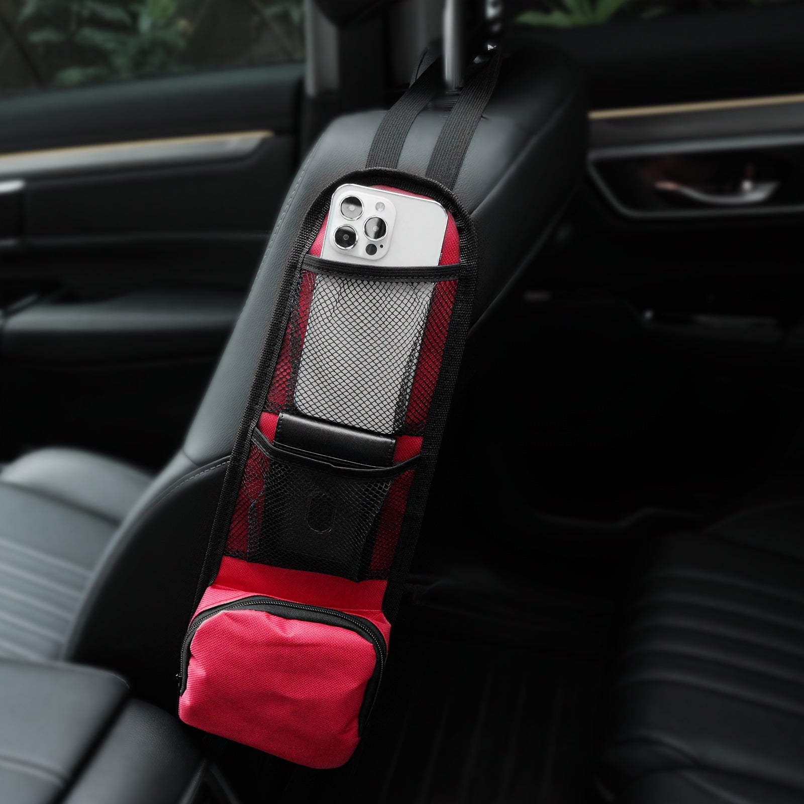 Organizador de respaldo para asiento de coche con bolsillos laterales, bolsa colgante de poliéster duradero, negro, azul, rojo, beige