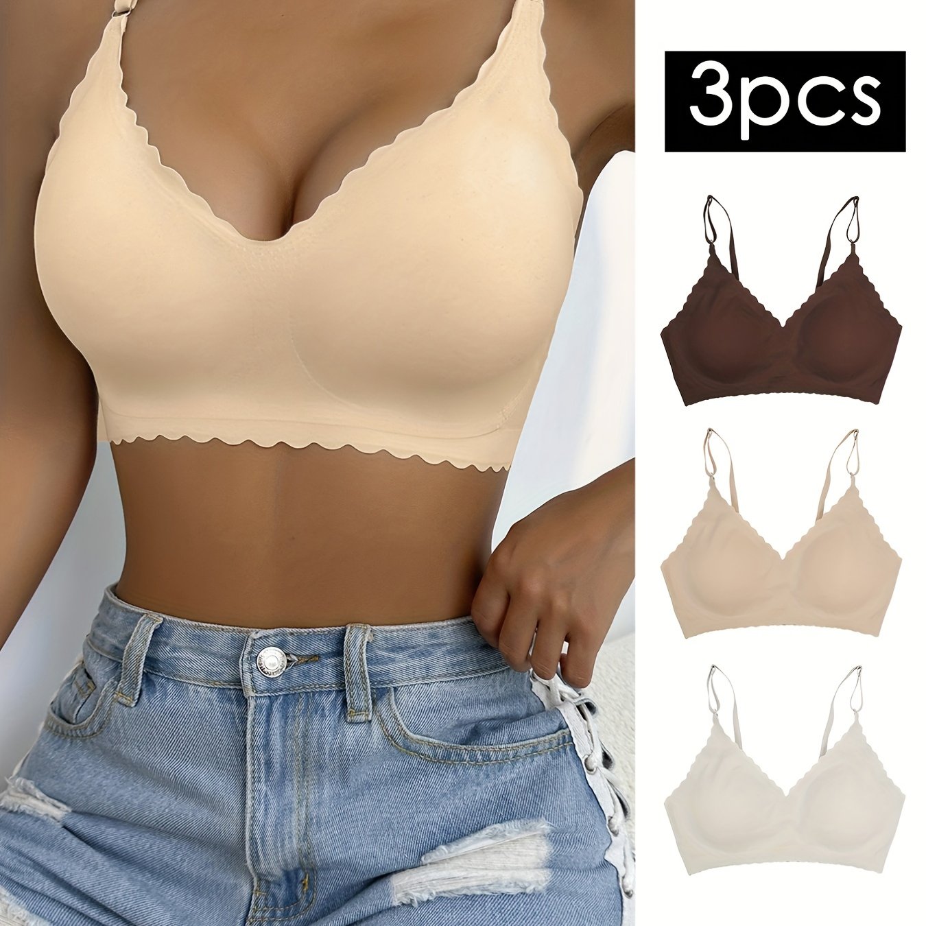 Set of 3 Seamless Wireless Bralettes for Women Breathable Comfortable Lingerie