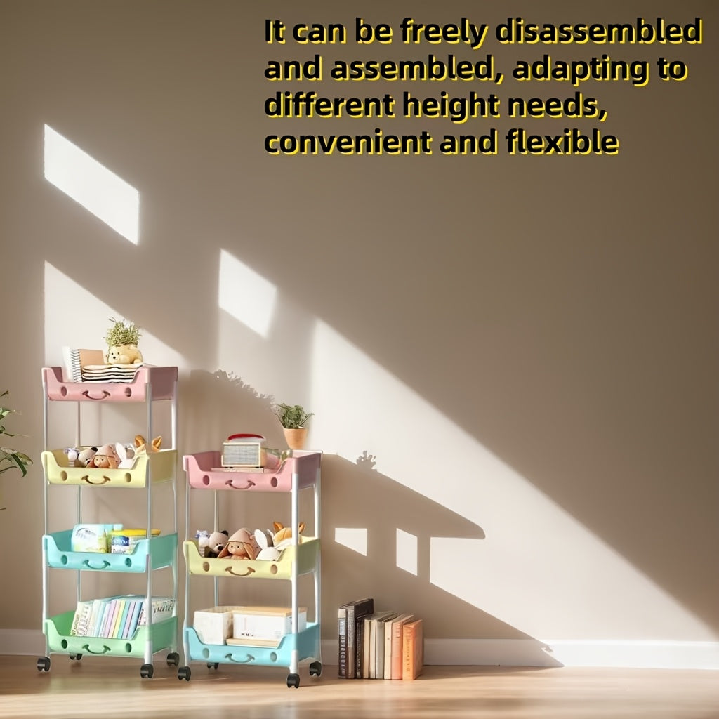 Cartoon-Inspired Tiered Plastic Storage Cart with Wheels for Toys and Snacks