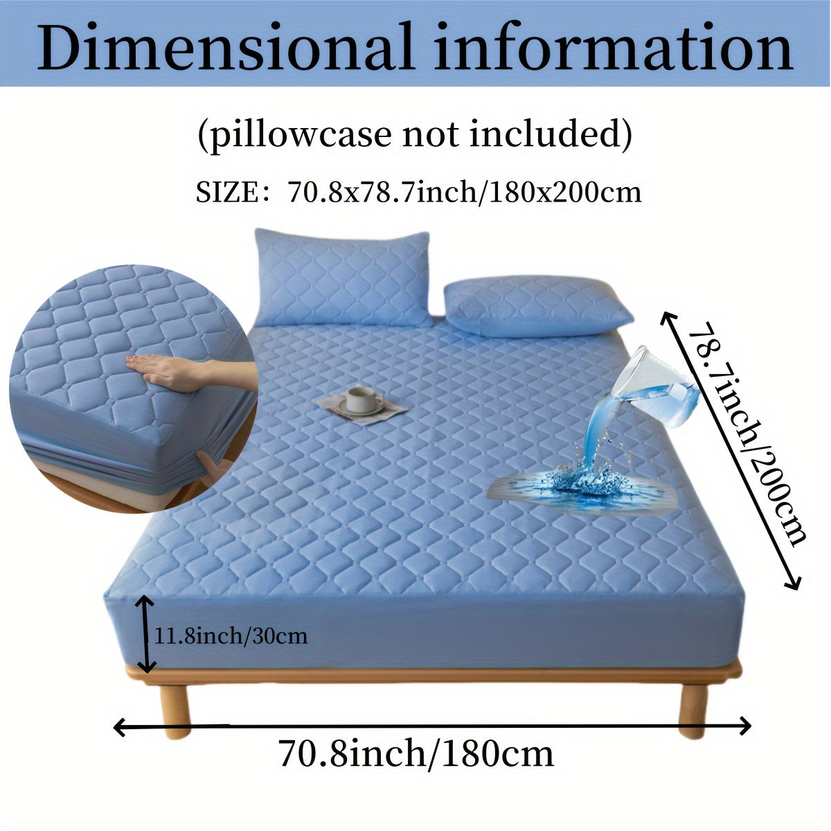 Suv o'tkazmaydigan, shovqinsiz, emboss qilingan yostiq qoplami, to'shakka mos keladigan, 29.97 sm chuqurlikdagi, yuviladigan, chang o'tkazmaydigan