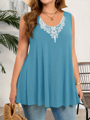 Women's Lace-Trimmed Sleeveless Dress Lightweight Stretch Solid Color Summer Casual