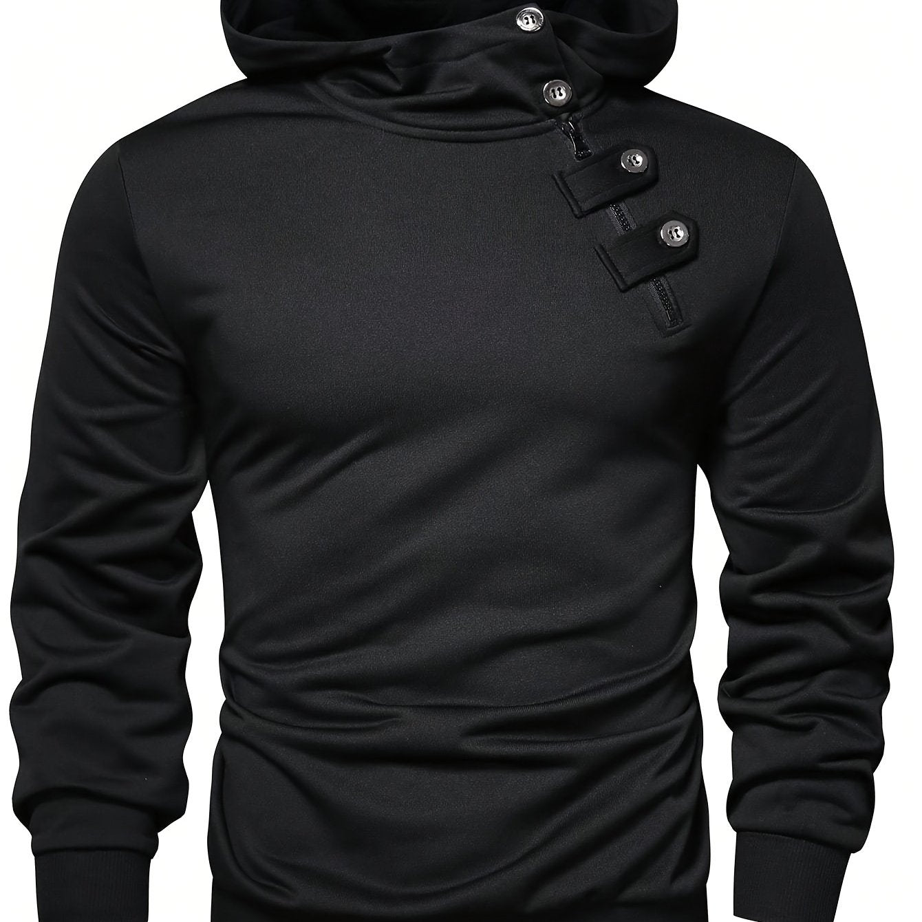 Men's Solid Color Polyester Hoodie with Button Detail Regular Fit Spring Fall Casual Sweatshirt