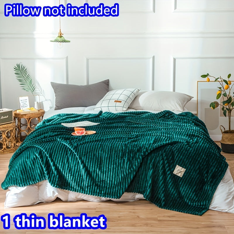 Contemporary Green Striped Velvet Knit Throw Blanket for All Seasons