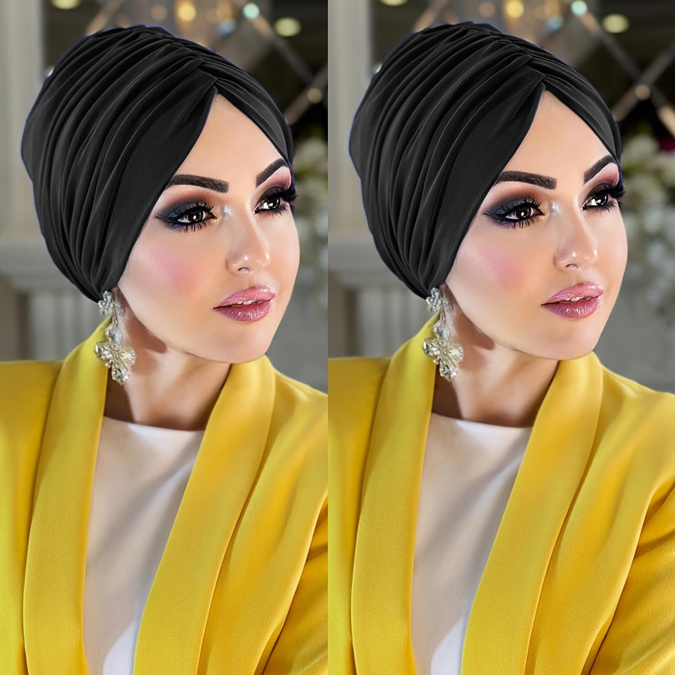 2 Ayollar uchun Oq va Qora Rangli Qisqichli Hijob Kapa - Ramadan va Norasmiy Kiym uchun Yengil, Cho'ziluvchan Polyester Ostki Shlyapalar