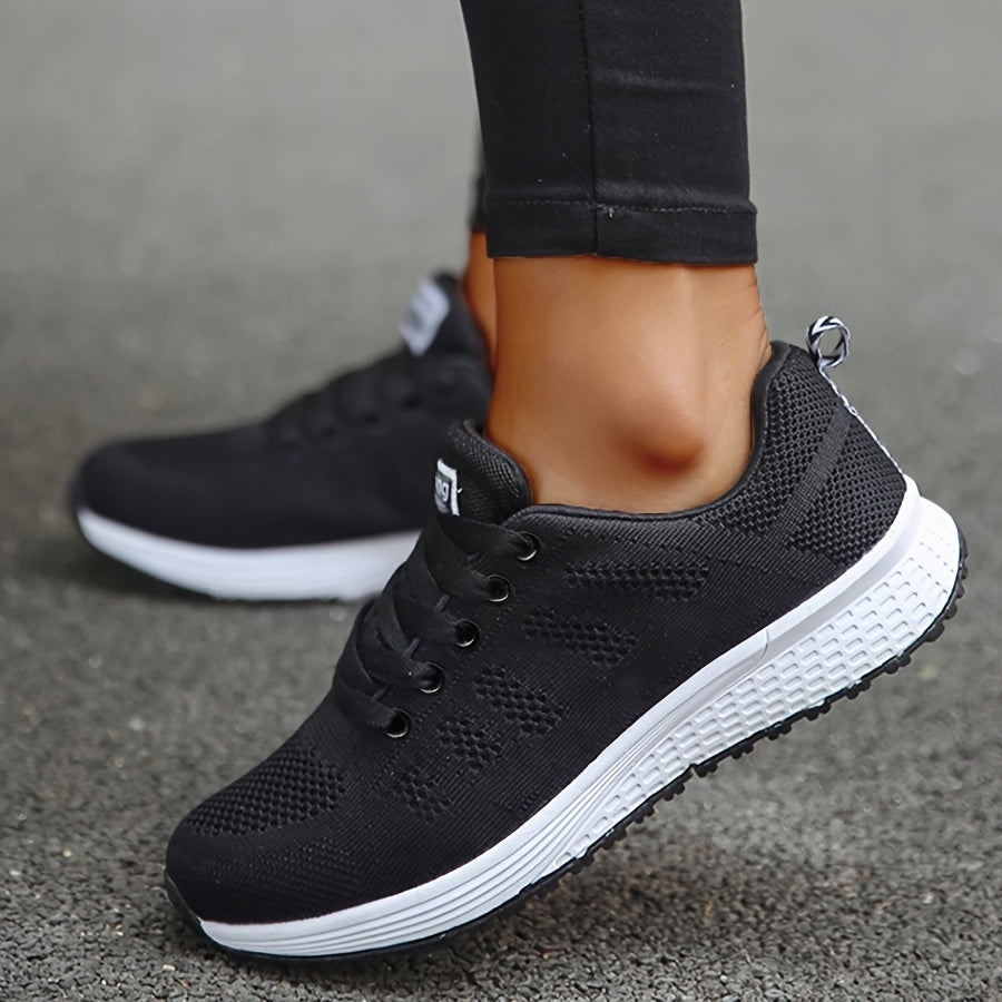 Women's Mesh Sneakers Casual Lace-Up Low Top Shoes Solid Color All-Season Comfort