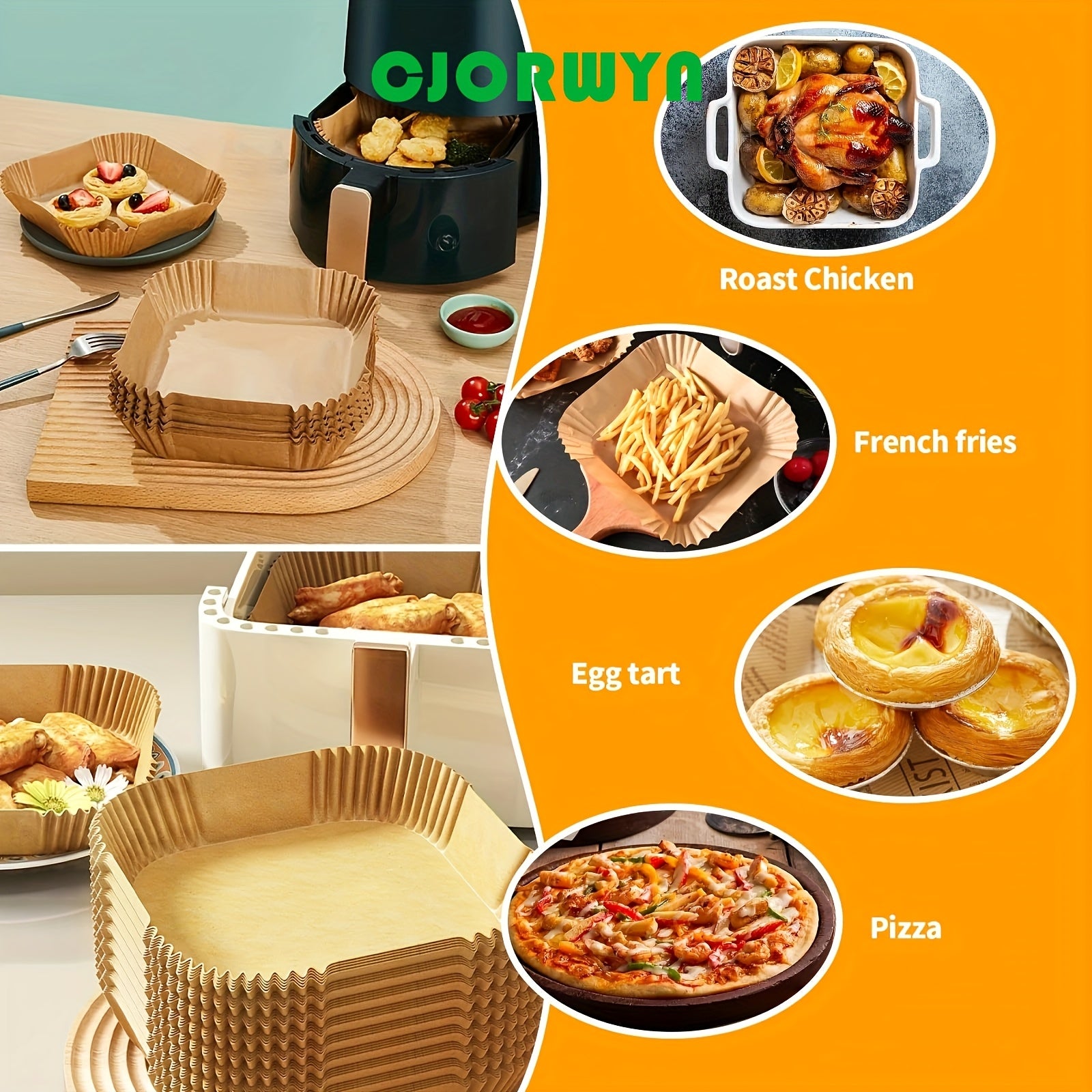 100 dona Havo Qovurish Mashinasiga mo'ljallangan Bir foydalaniladigan qog'oz qoplamalar, kvadrat qog'oz, pishirish, qovurish, mikroto'lqinli pech, yopishmaydigan