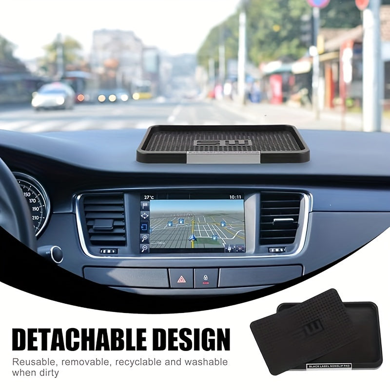 Anti-Slip Car Dashboard Mat with Faux Leather Phone and Glasses Holder