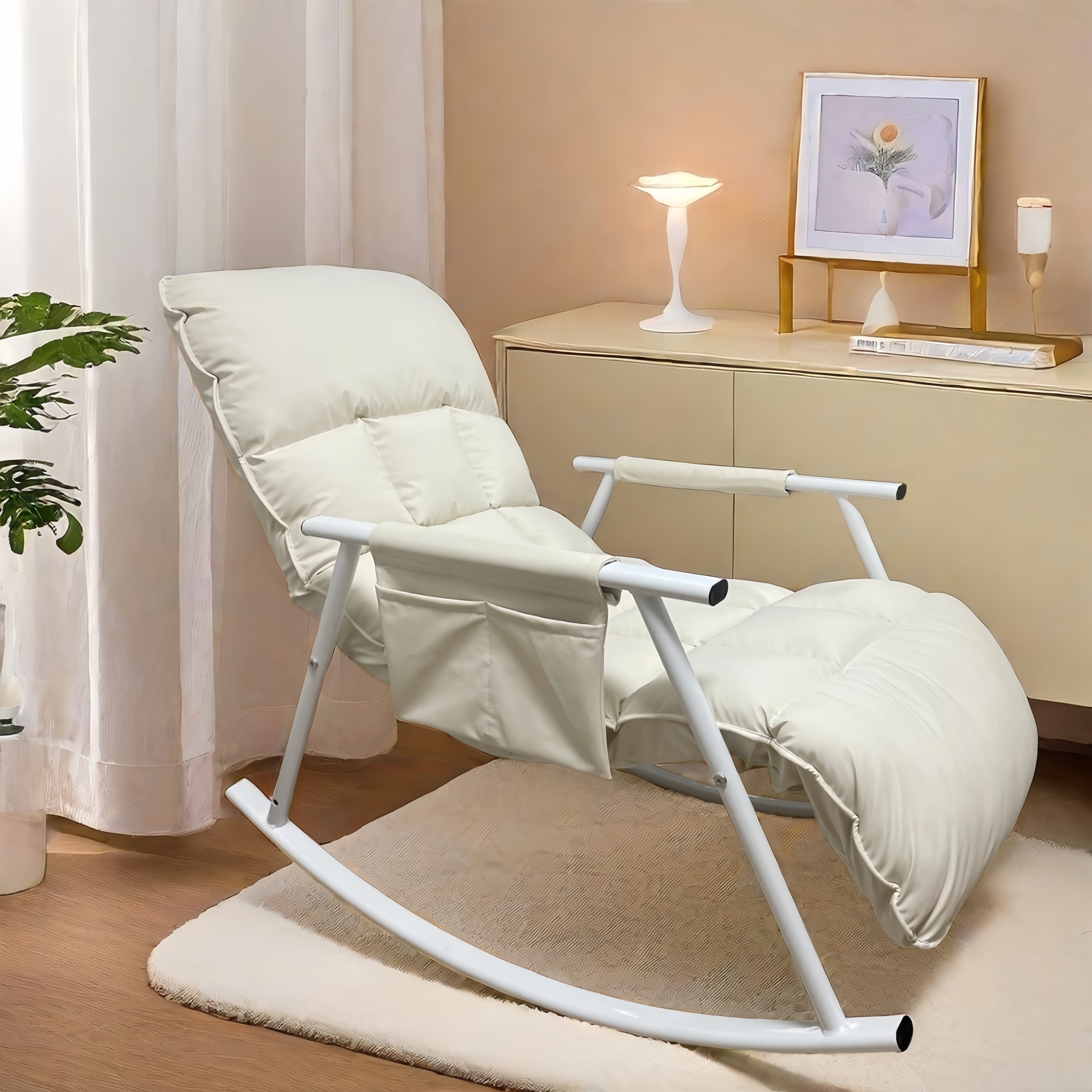 Moslashuvchan qayriladigan kreslo, paxta mato, metall ramka, apelsin rangli dam olish kreslosi uchun yashash xonasi