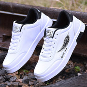 Men's White Sneakers Feather Design Non-slip Lace-up Casual Walking Jogging Travel