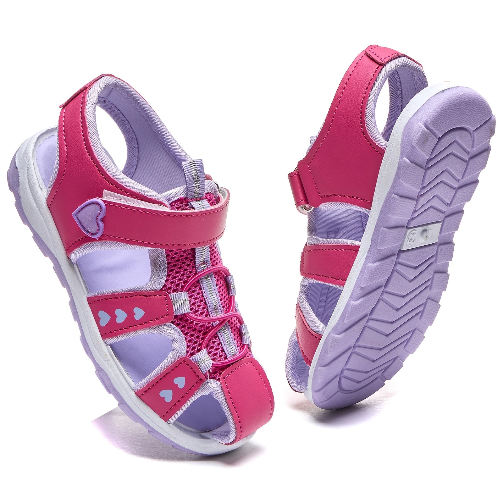 Kids' Breathable Lightweight Running Sandals Pink Purple Striped Non-Slip PU