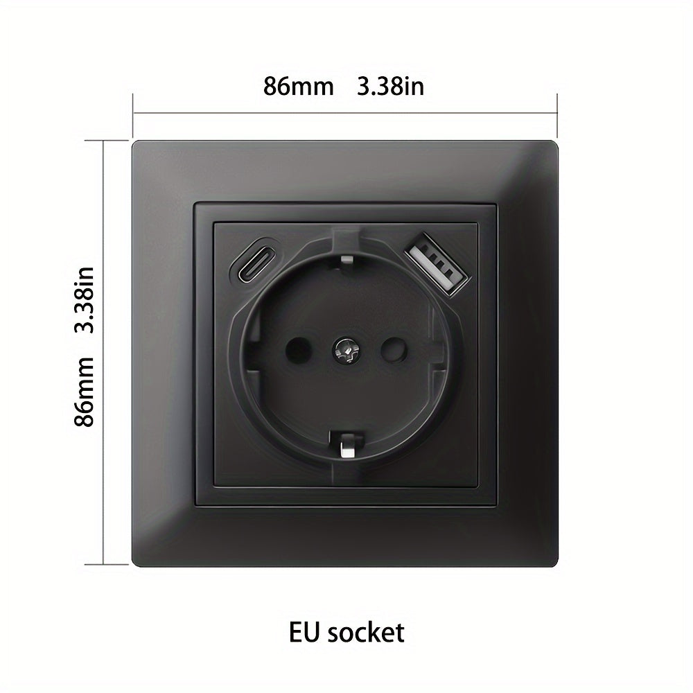 EU Type-C USB Wall Socket Flame Retardant PC Panel 110V-250V 16A Standard Socket