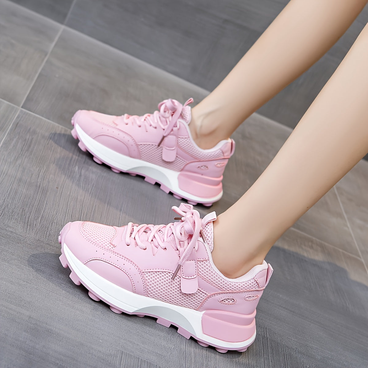 Women’s Colorblock Casual Sneakers, Lace Up Low-Top Breathable Trainers