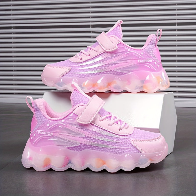 Ayollar uchun zamonaviy pushti to'rli yugurish poyabzallari, shaffof havo yostiqli taglik bilan, tasodifiy va sport kiyimlari uchun mukammal.