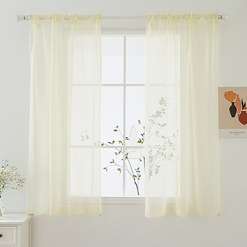 Terylene Gauze Curtains 2-Piece Set Semi-Transparent Light-Filtering Home Decor