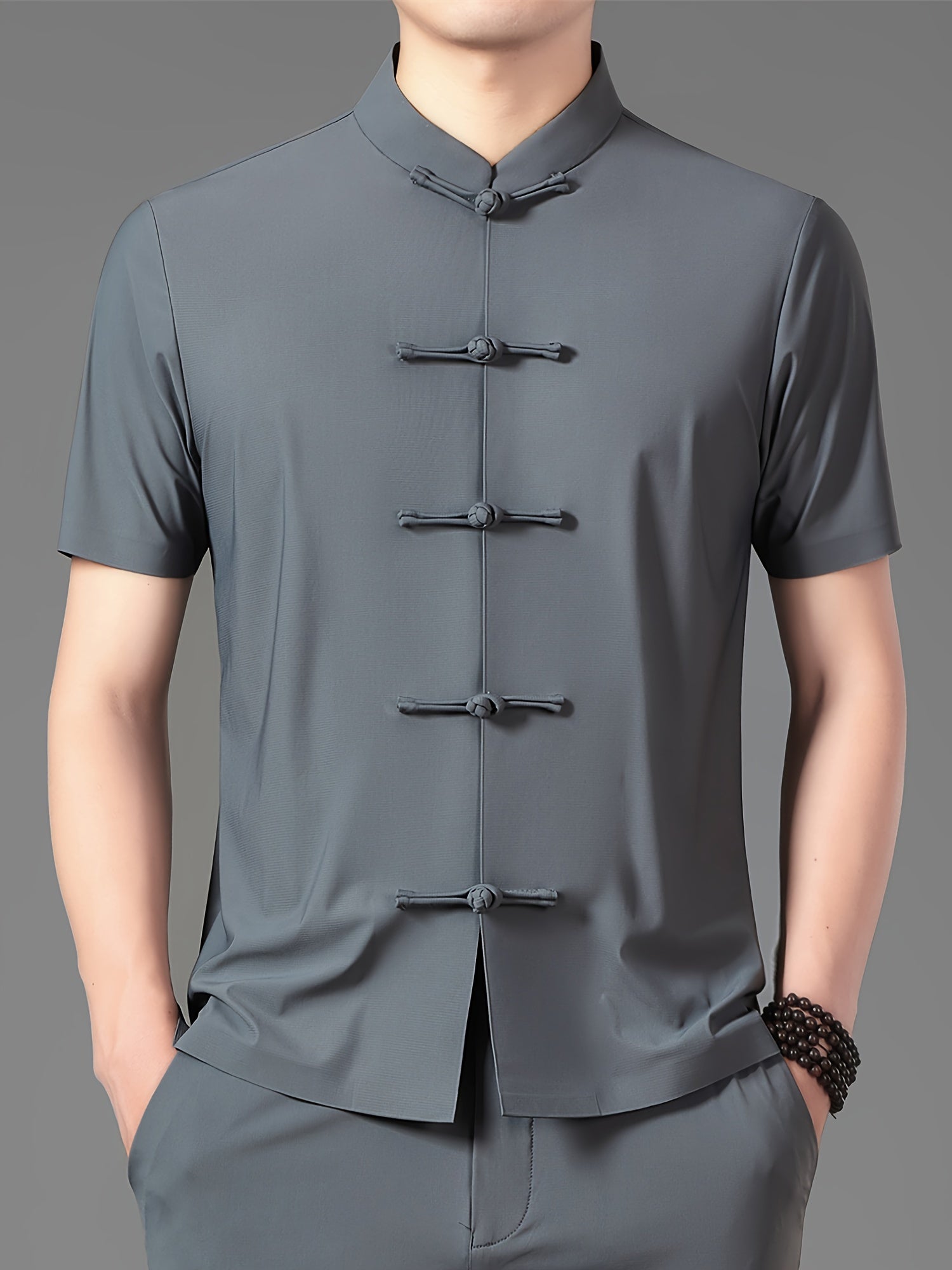 Мужской летний костюм Танг, легкий, дышащий, из нейлона и спандекса, традиционный китайский наряд