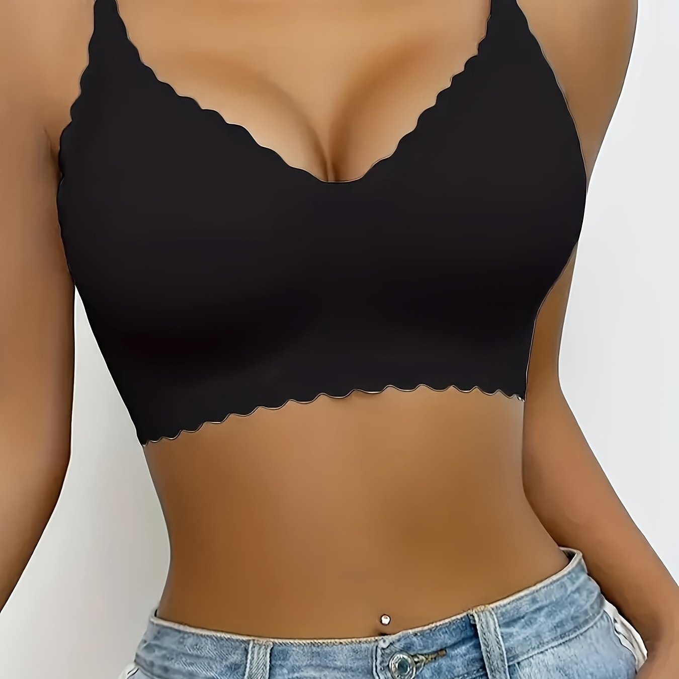 Bralette de nylon talla grande para deportes yoga inalámbrica con relleno removible color sólido