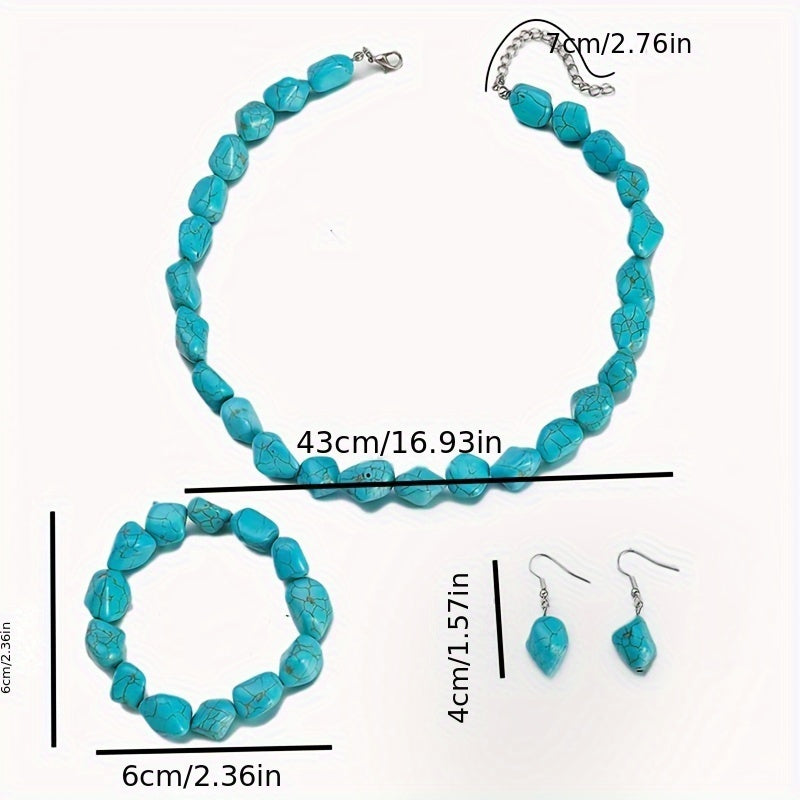 Ayollar uchun turkuaz bejewellery to'plami Boho Chic taqinchoq, bilaguzuk, sirg'alar, tabiiy tosh