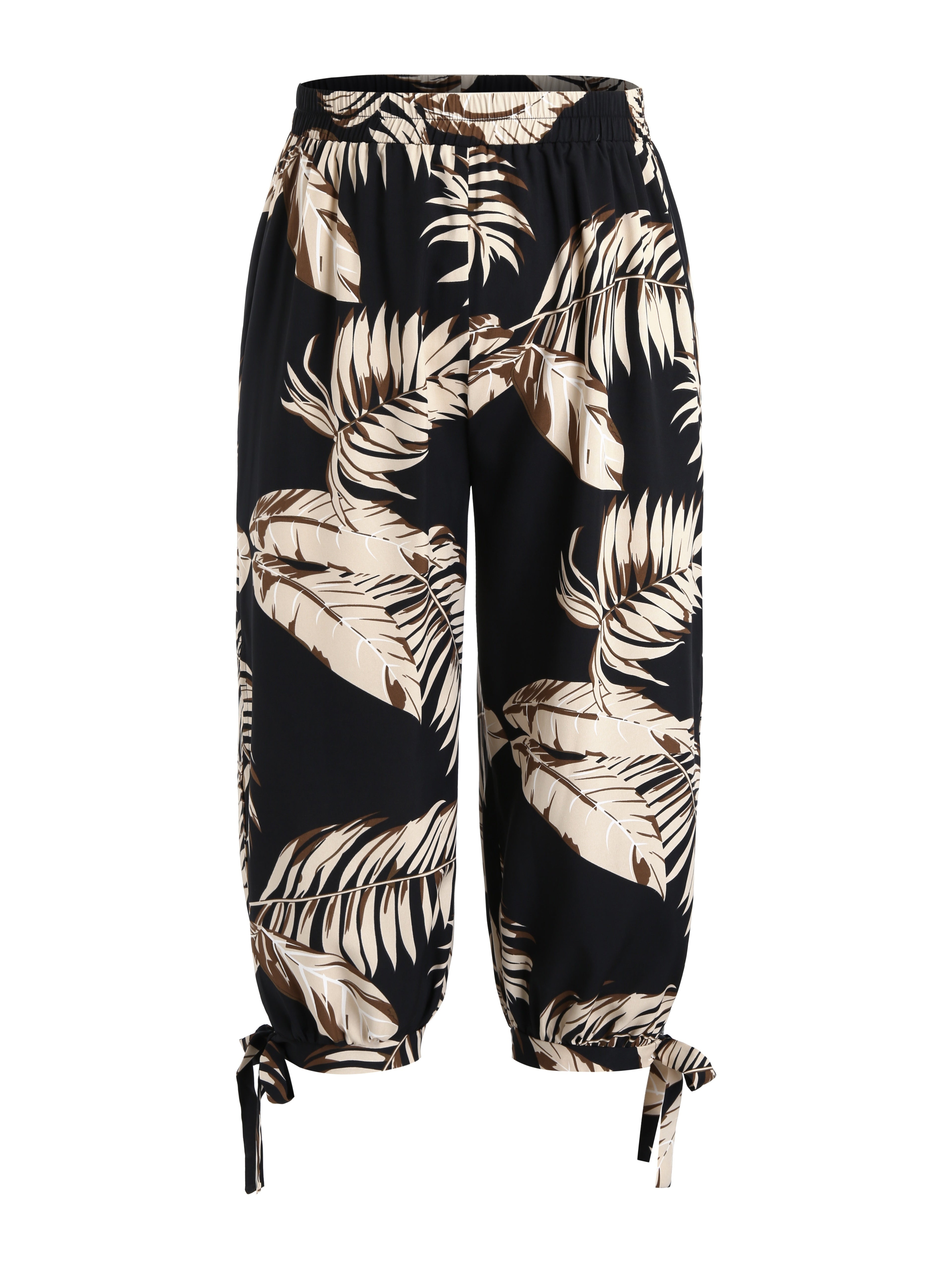 Women's Plus Size Floral Print Summer 3/4 Pants Adjustable Waist Breathable