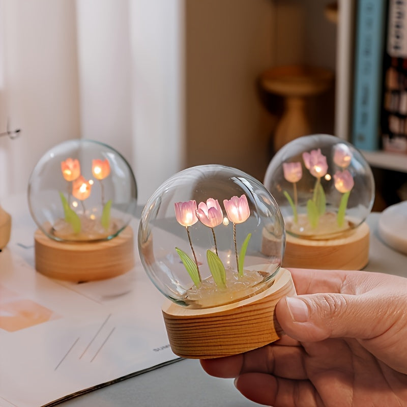 Modern Handmade Glass Tulip Night Light with Switch Control for Bedroom Decor