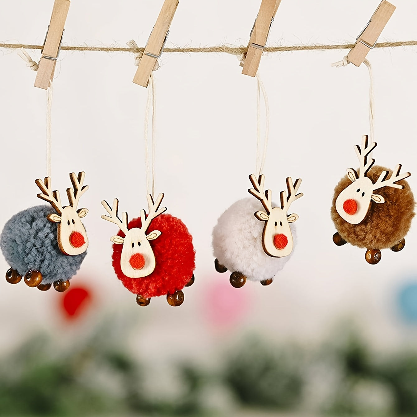 Set of 4 Sheep Plush Christmas Ornaments with Colorful Beads and Candy Bag Charms for Tree and Holiday Decor